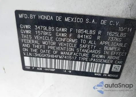 2015 Honda Fit Ex/Ex-L z USA, uszkodzony, nr VIN 3HGGK5H84FM741517